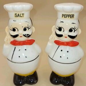Vintage Cute Italian Chef with Chef Hat Salt & Pepper Shakers Hand Painted Large
